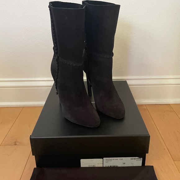 Saint Laurent Mica 105mm Black Suede Whipstitch Ankle Booties 38 IT - Picture 6 of 9